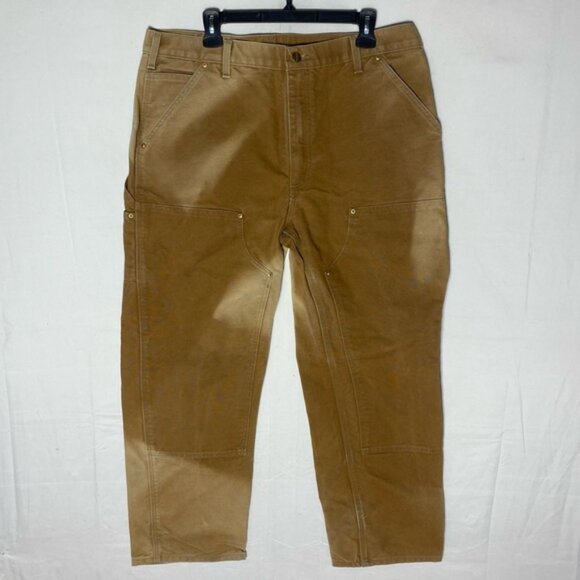 Vintage Carhartt Sun Faded Tan Double Knee Duck Canvas Dungaree Fit Pants 36X29 - Picture 16 of 16